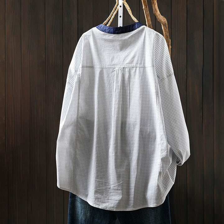 Camisa de algodón de manga larga para mujer con botones en contraste y estampado de Buddha Stones - image 4