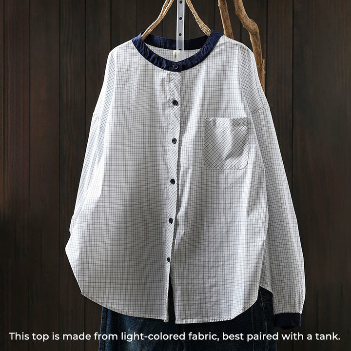 Camisa de algodón de manga larga para mujer con botones en contraste y estampado de Buddha Stones - Blanco - US4-6, UK/AU8-10, EU36-38 (F) - image 3