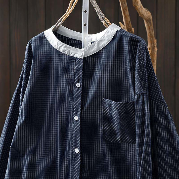 Camisa de algodón de manga larga para mujer con botones en contraste y estampado de Buddha Stones - image 1