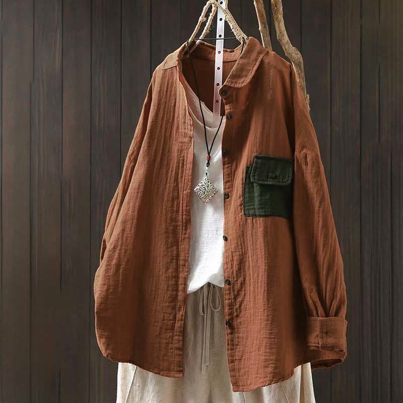 Camisa de algodón de manga larga con botones y bolsillos en contraste para mujer con Buddha Stones - Naranja - US4-8/10, UK/AU8-12/14, EU36-40/42 (F) - image 14