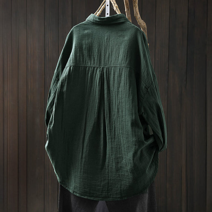 Camisa de algodón de manga larga con botones y bolsillos en contraste para mujer con Buddha Stones - image 1