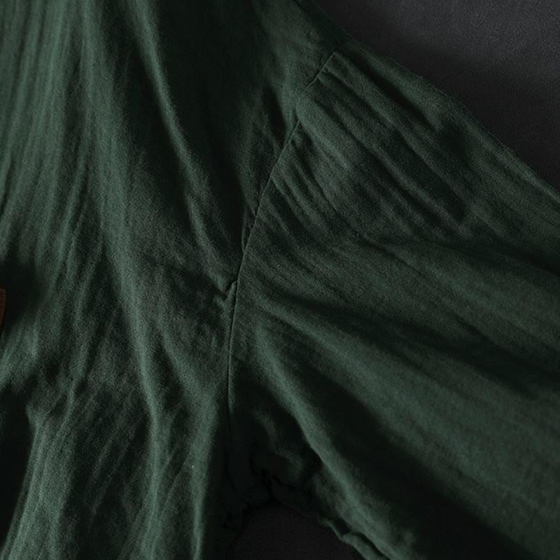 Camisa de algodón de manga larga con botones y bolsillos en contraste para mujer con Buddha Stones - image 7