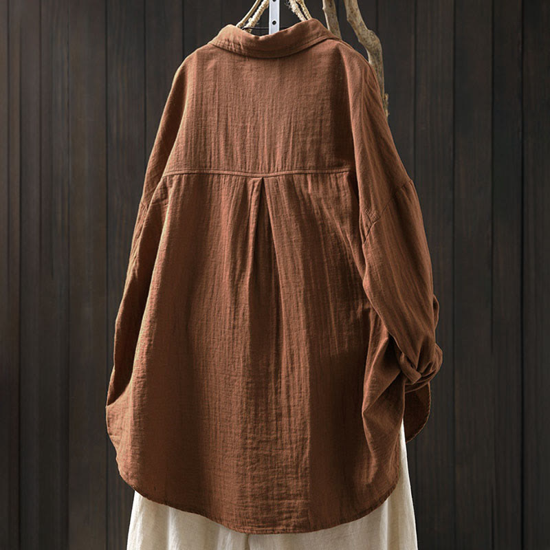 Camisa de algodón de manga larga con botones y bolsillos en contraste para mujer con Buddha Stones - image 15