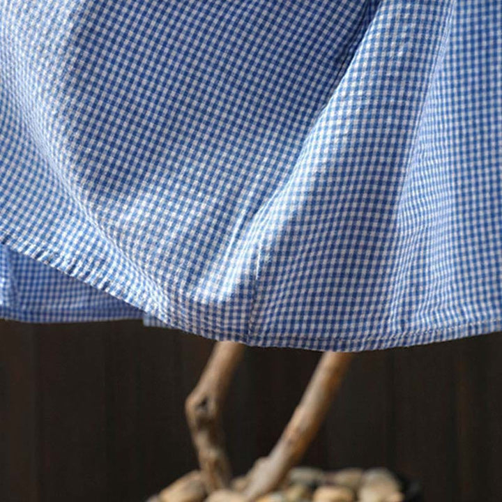 Camisa de algodón de manga larga con botones y cuadros pequeños de Buddha Stones Spring para mujer - image 9