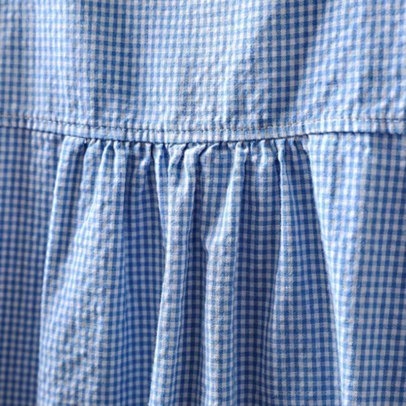 Camisa de algodón de manga larga con botones y cuadros pequeños de Buddha Stones Spring para mujer - image 5