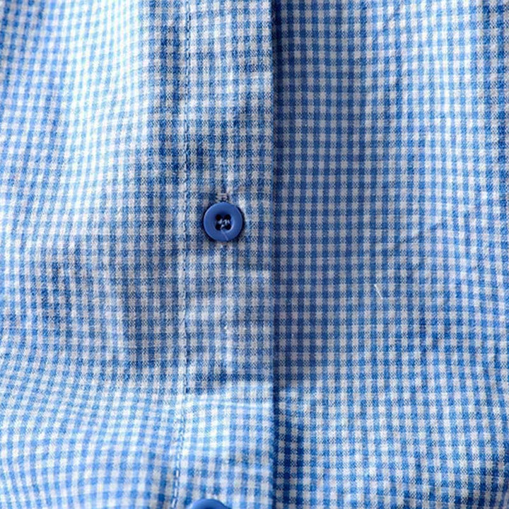 Camisa de algodón de manga larga con botones y cuadros pequeños de Buddha Stones Spring para mujer - image 8