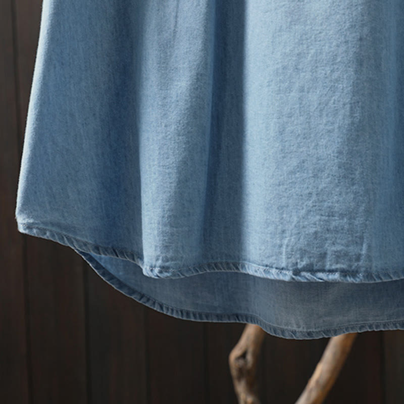 Camisa vaquera de algodón con bordado floral geométrico de Buddha Stones y manga larga con botones para mujer - image 13