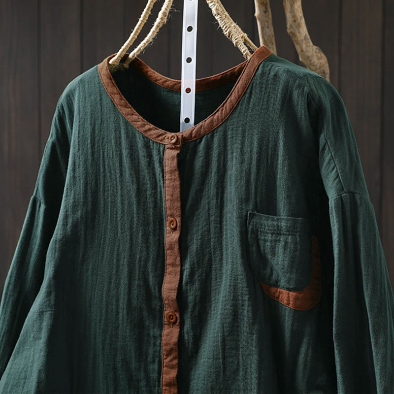 Camisa de algodón de manga larga con botones en contraste para mujer Buddha Stones Spring - image 1