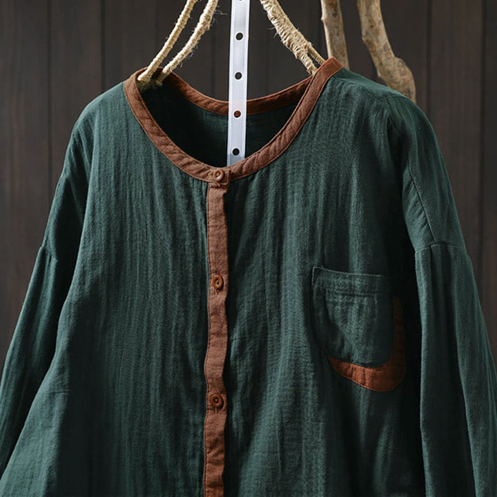 Camisa de algodón de manga larga con botones en contraste para mujer Buddha Stones Spring - image 1