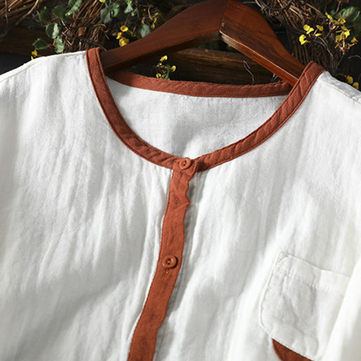 Camisa de algodón de manga larga con botones en contraste para mujer Buddha Stones Spring - image 6