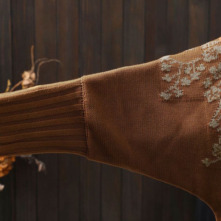 Cárdigan de punto de algodón con mangas largas de murciélago y botones florales de Buddha Stones para mujer - image 10