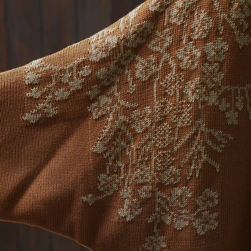 Cárdigan de punto de algodón con mangas largas de murciélago y botones florales de Buddha Stones para mujer - image 11