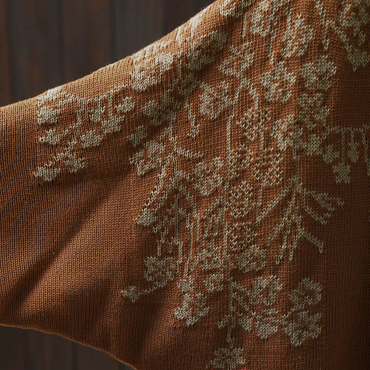 Cárdigan de punto de algodón con mangas largas de murciélago y botones florales de Buddha Stones para mujer - image 11