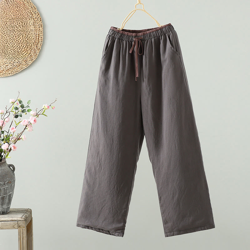 Pantalones anchos de lino y algodón con cordón ajustable de invierno para mujer con Buddha Stones y bolsillos - Gris oscuro - US8-10，UK/AU12-14，EU40-42 (2XL) - image 17