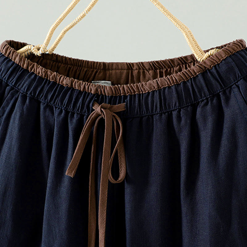 Pantalones anchos de lino y algodón con cordón ajustable de invierno para mujer con Buddha Stones y bolsillos - image 2