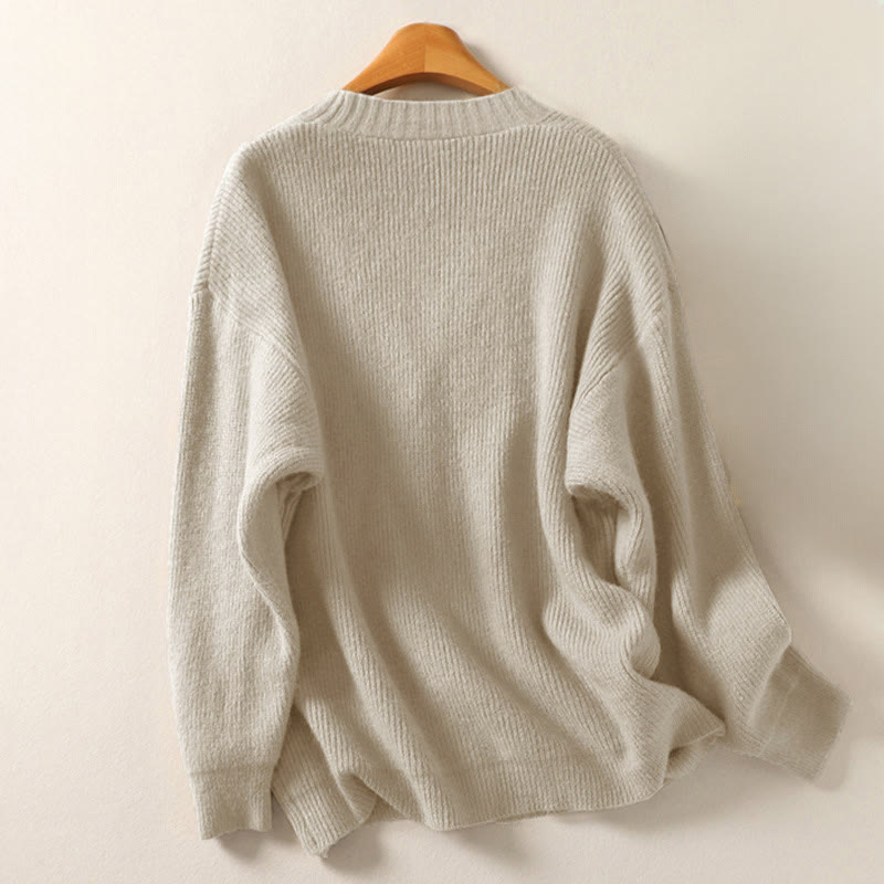 Cárdigan de punto de algodón de manga larga para mujer con cuello en V y botones de Buddha Stones para invierno - image 1