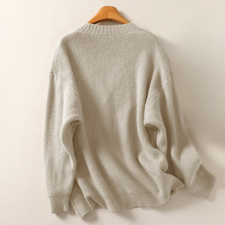 Cárdigan de punto de algodón de manga larga para mujer con cuello en V y botones de Buddha Stones para invierno - image 1