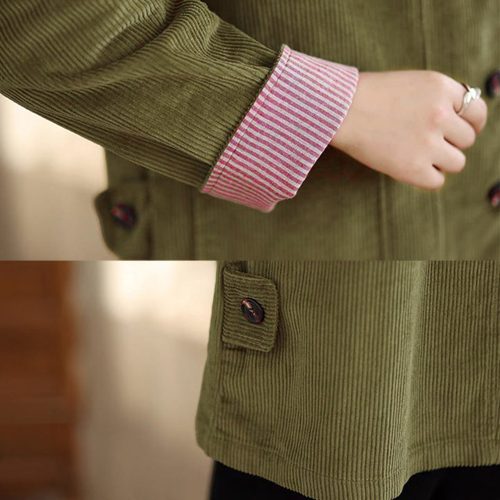 Chaqueta de pana de manga larga para mujer con diseño de botones y Buddha Stones y bolsillos - image 16