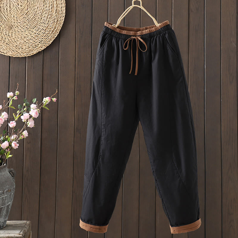 Pantalones térmicos tipo harén de algodón liso con bolsillos para mujer Buddha Stones - Negro - US8-10，UK/AU12-14，EU40-42 (2XL) - image 1
