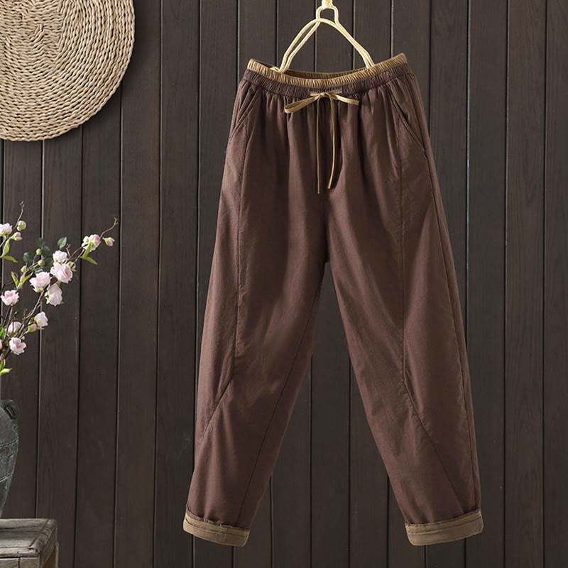 Pantalones térmicos tipo harén de algodón liso con bolsillos para mujer Buddha Stones - Tierra de siena - US8-10，UK/AU12-14，EU40-42 (2XL) - image 5