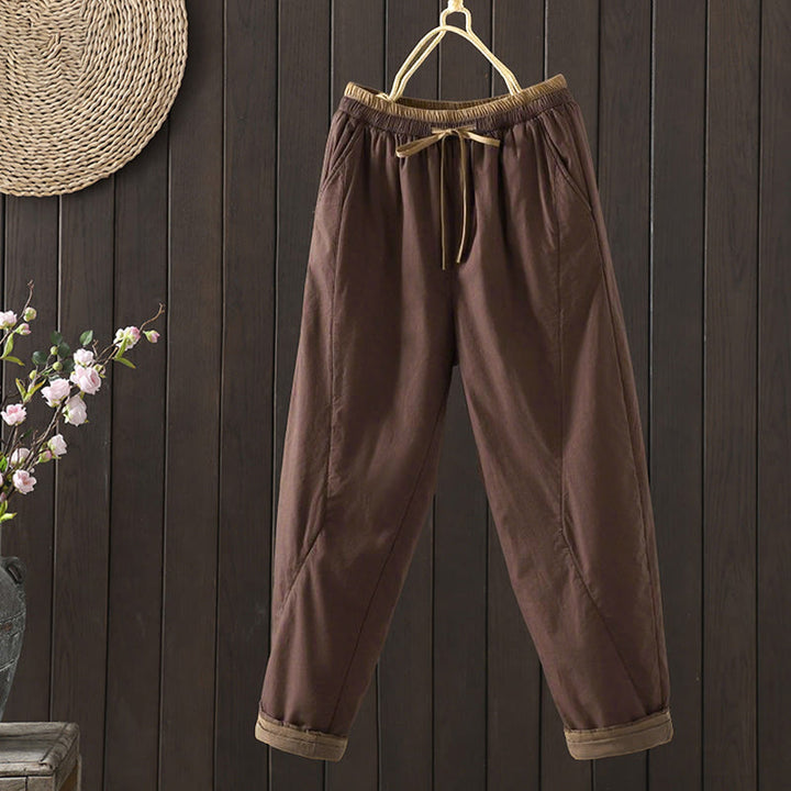 Pantalones térmicos tipo harén de algodón liso con bolsillos para mujer Buddha Stones - Tierra de siena - US8-10，UK/AU12-14，EU40-42 (2XL) - image 5