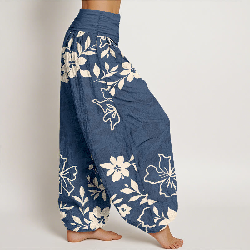 Pantalones Buddha Stones con estampado retro de flores y hojas para mujer, con cintura elástica - image 2
