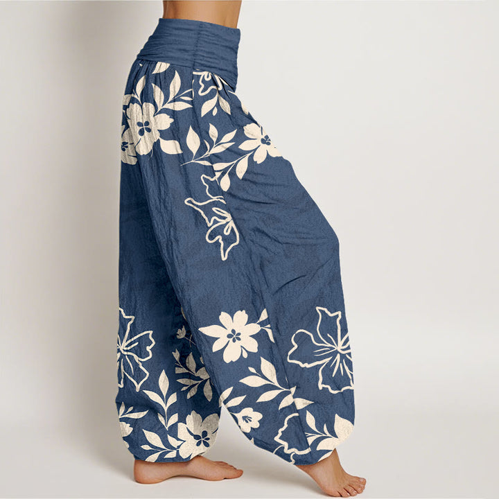 Pantalones Buddha Stones con estampado retro de flores y hojas para mujer, con cintura elástica - image 2