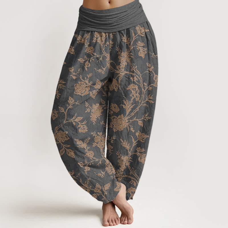 Pantalones Buddha Stones con estampado floral y cobertura total para mujer, con cintura elástica - Gris oscuro - US16，UK/AU20，EU48 (3XL) - image 5