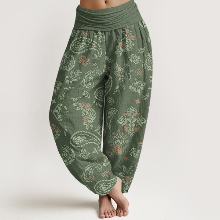 Pantalones harén de algodón con estampado vintage de cachemira y Buddha Stones para mujer con cintura elástica - Verdemar - US16，UK/AU20，EU48 (3XL) - image 0