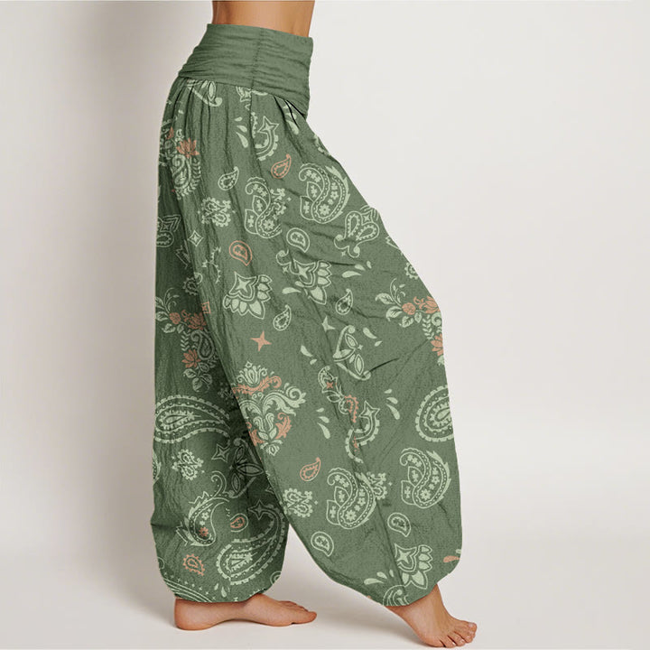 Pantalones harén de algodón con estampado vintage de cachemira y Buddha Stones para mujer con cintura elástica - image 2