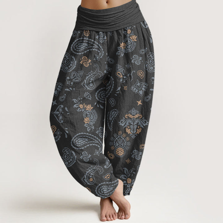 Pantalones harén de algodón con estampado vintage de cachemira y Buddha Stones para mujer con cintura elástica - Negro - US16，UK/AU20，EU48 (3XL) - image 5