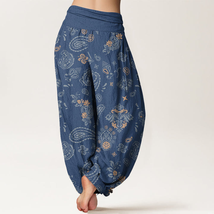 Pantalones harén de algodón con estampado vintage de cachemira y Buddha Stones para mujer con cintura elástica - image 9