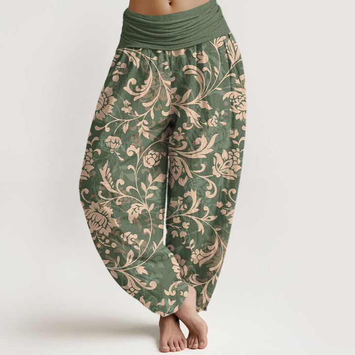 Pantalones harén de algodón con estampado floral de lujo y Buddha Stones para mujer, cintura elástica - Verdemar - US16，UK/AU20，EU48 (3XL) - image 0