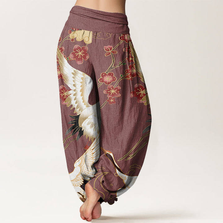 Pantalones Buddha Stones de algodón puro con diseño de grullas, flores y nubes auspiciosas para mujer, con cintura elástica - image 6
