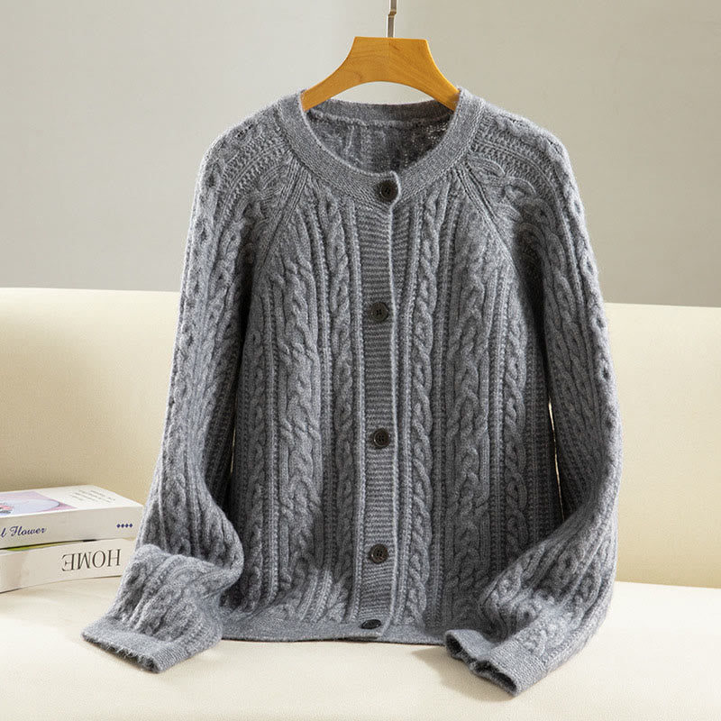 Cárdigan de punto de manga larga para mujer, de algodón, con diseño informal de botones retorcidos de Buddha Stones para invierno - Gris - US4, UK/AU8, UE36 (F) - image 16