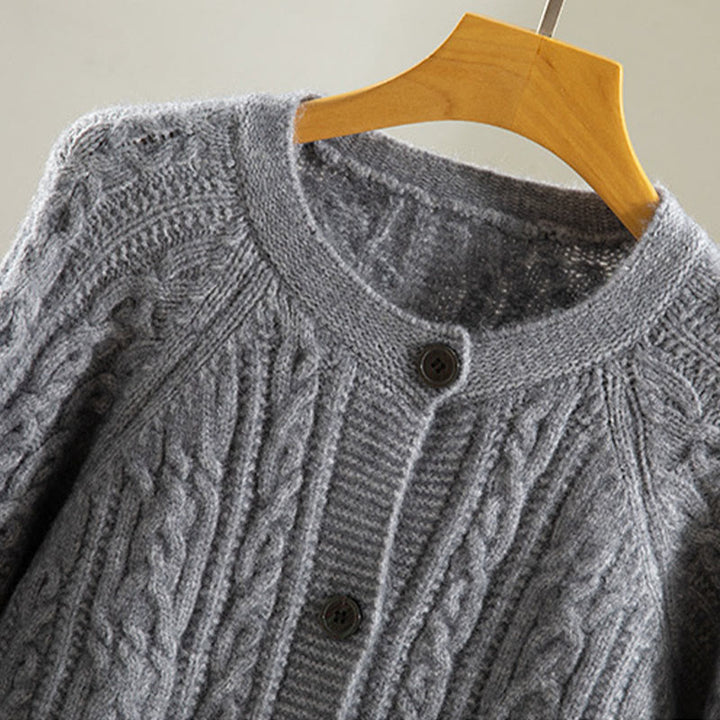 Cárdigan de punto de manga larga para mujer, de algodón, con diseño informal de botones retorcidos de Buddha Stones para invierno - image 18