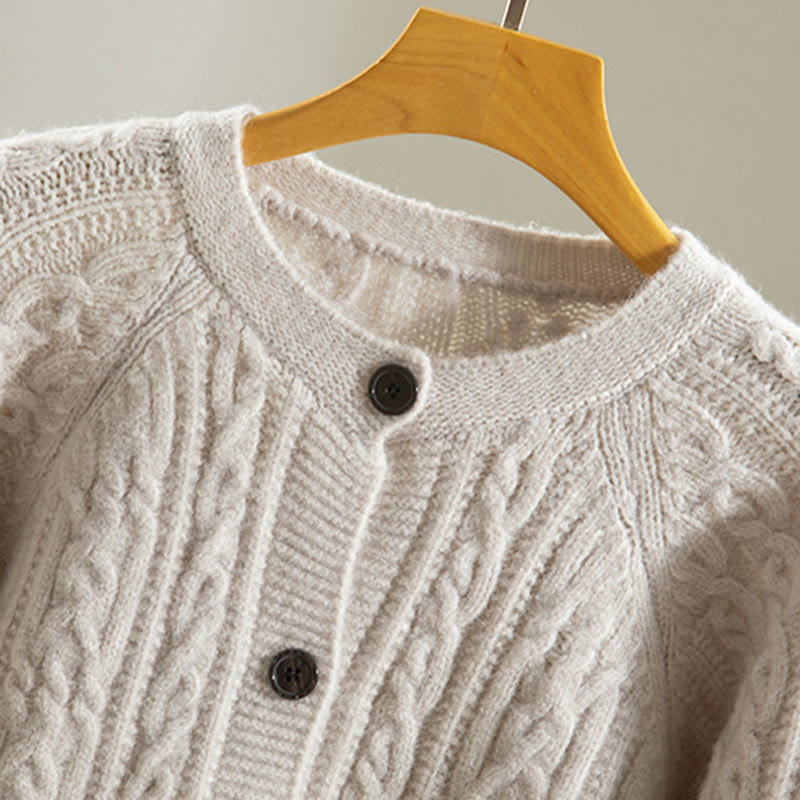 Cárdigan de punto de manga larga para mujer, de algodón, con diseño informal de botones retorcidos de Buddha Stones para invierno - image 33