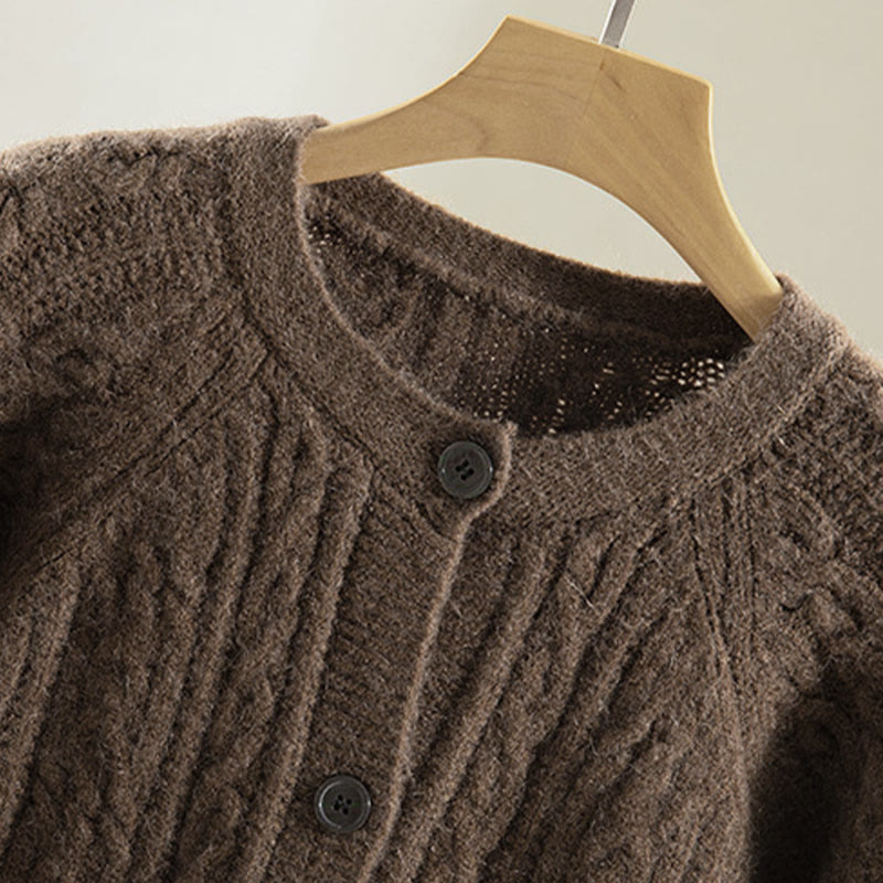 Cárdigan de punto de manga larga para mujer, de algodón, con diseño informal de botones retorcidos de Buddha Stones para invierno - image 2