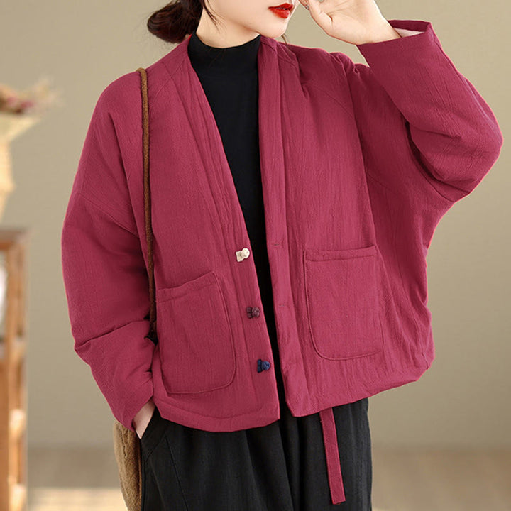 Chaqueta térmica de algodón de manga larga de invierno para mujer con bolsillos Buddha Stones - Rojo violeta pálido - US14，UK/AU18，EU46 (2XL) - image 7