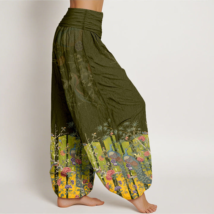 Pantalones Buddha Stones de algodón con estampado de flores de pavo real y cintura elástica para mujer - image 10