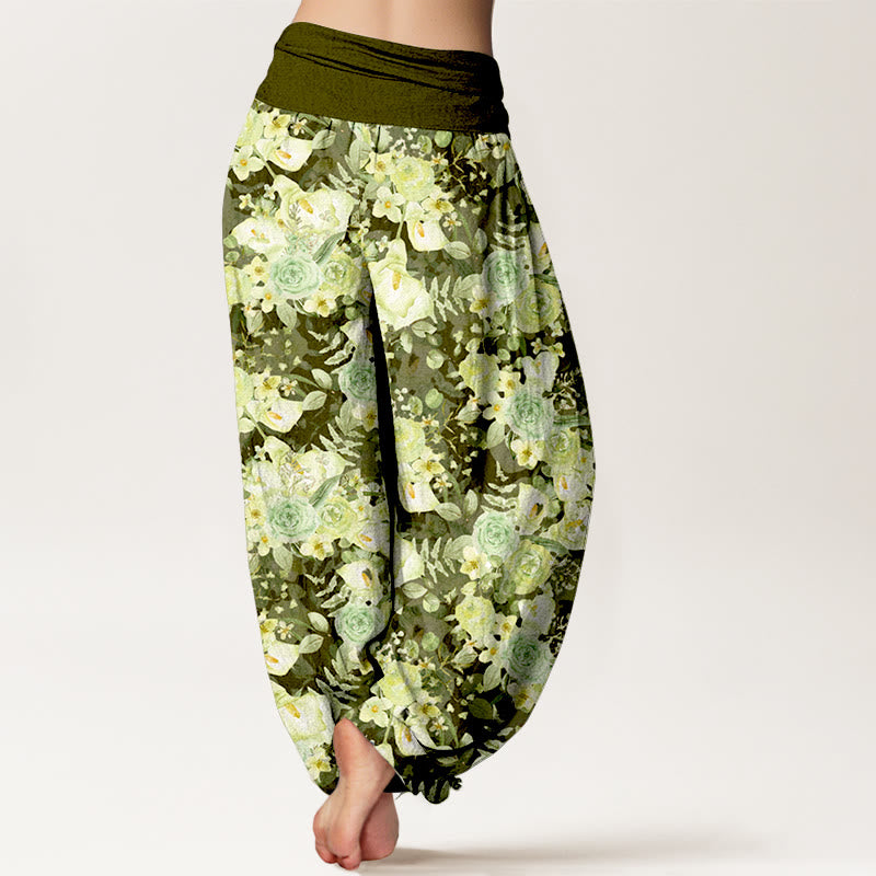 Pantalones harén de algodón con estampado floral pastoral de Buddha Stones para mujer, cintura elástica - image 6