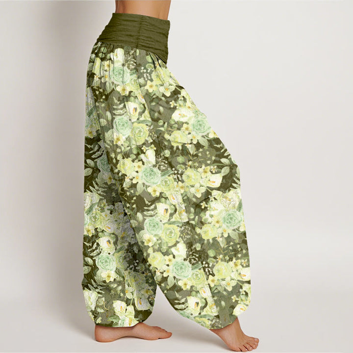 Pantalones harén de algodón con estampado floral pastoral de Buddha Stones para mujer, cintura elástica - image 7