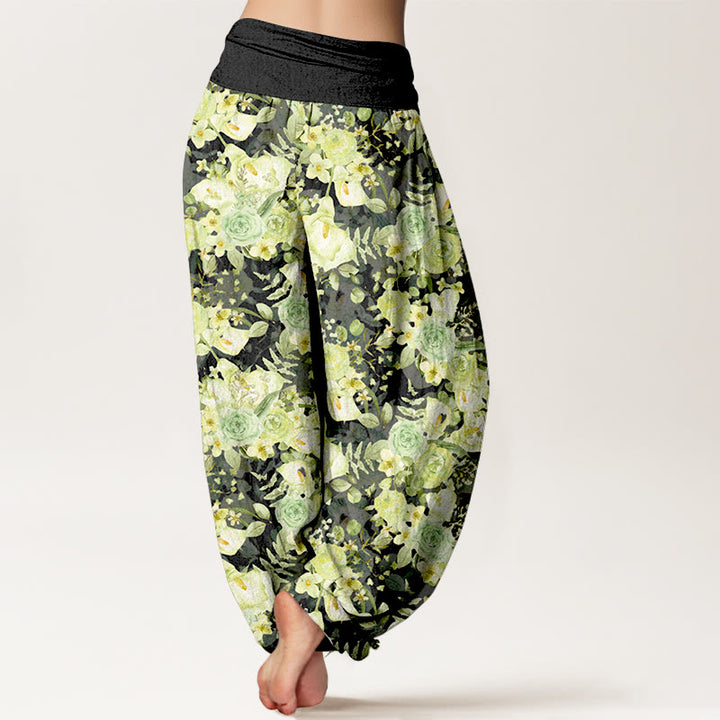 Pantalones harén de algodón con estampado floral pastoral de Buddha Stones para mujer, cintura elástica - image 9