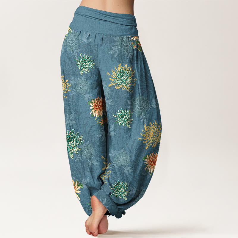 Pantalones harén de algodón con estampado de crisantemo y Buddha Stones para mujer, cintura elástica, varios colores - image 1