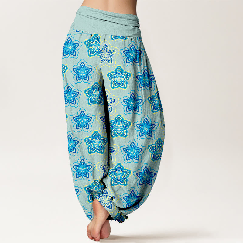 Pantalones Buddha Stones de algodón con diseño regular de flores de cinco pétalos y cintura elástica para mujer - image 1