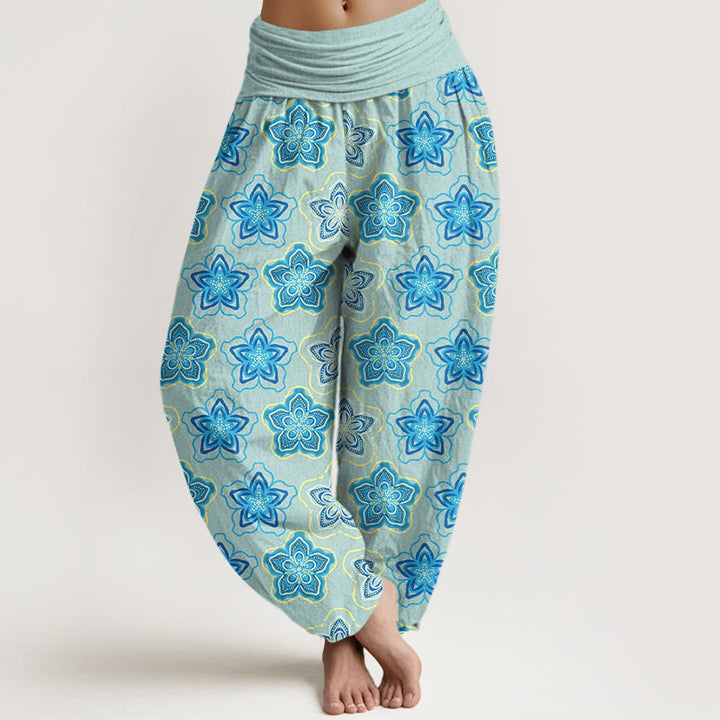Pantalones Buddha Stones de algodón con diseño regular de flores de cinco pétalos y cintura elástica para mujer - Azul cielo claro - US16，UK/AU20，EU48 (3XL) - image 0