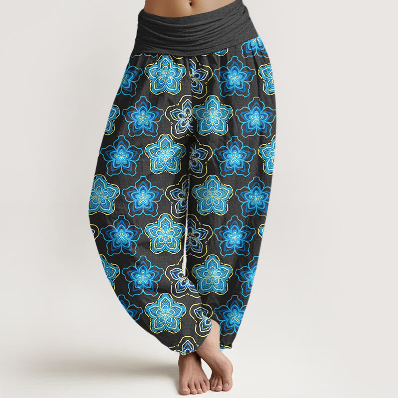 Pantalones Buddha Stones de algodón con diseño regular de flores de cinco pétalos y cintura elástica para mujer - Negro - US16，UK/AU20，EU48 (3XL) - image 5