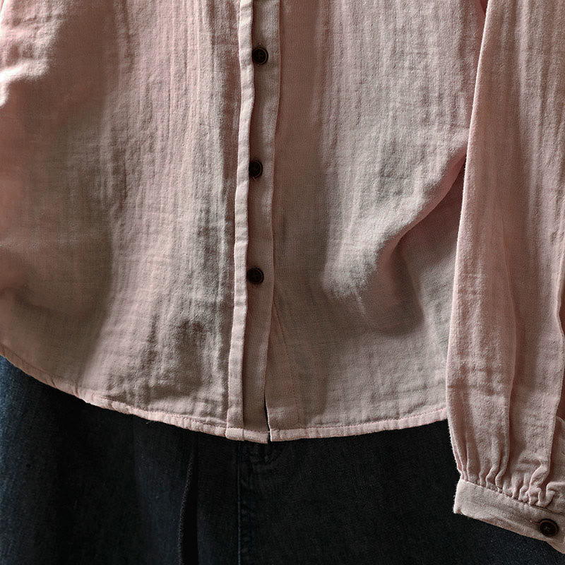 Buddha Stones Camisa de algodón de manga larga con botones y cuello de encaje para mujer, primavera y otoño - image 14