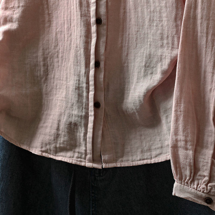 Buddha Stones Camisa de algodón de manga larga con botones y cuello de encaje para mujer, primavera y otoño - image 14