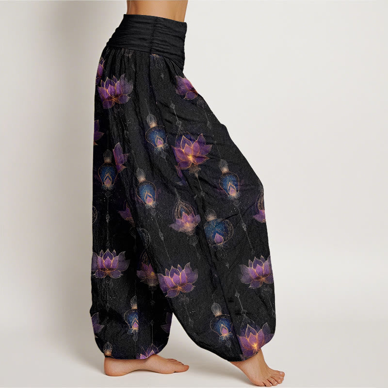 Pantalones harén de algodón con estampado de linternas de loto y Buddha Stones para mujer, cintura elástica - image 10